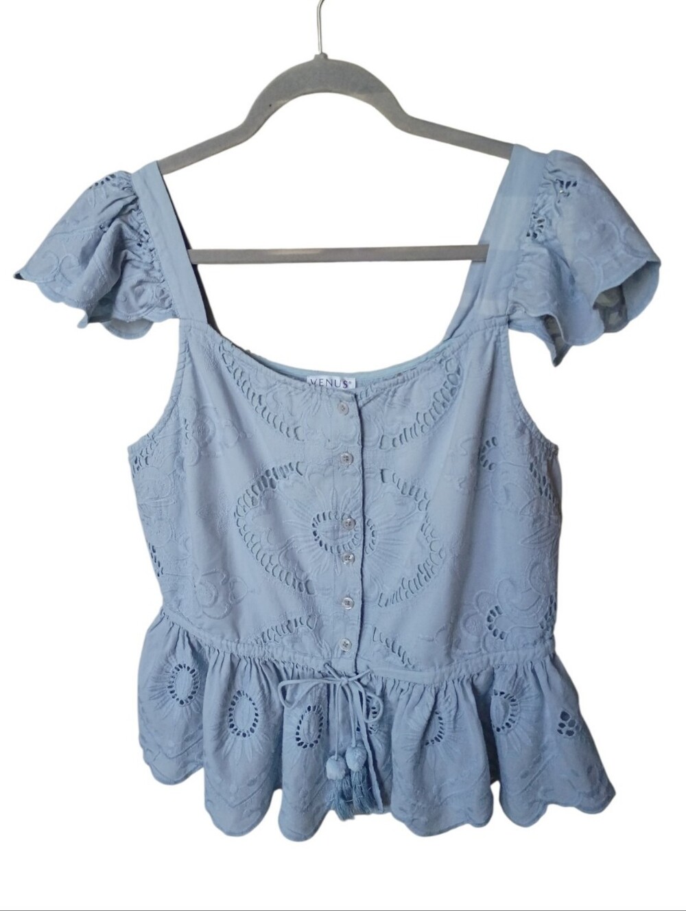 VENUS Powder Blue Eyelet Peplum Blouse Size 12